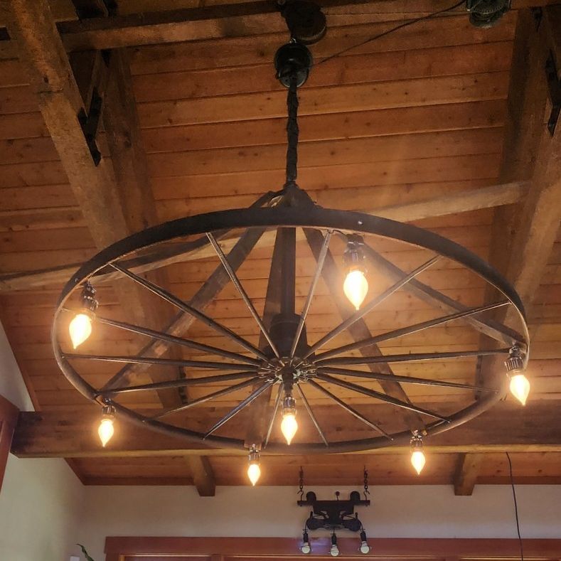 60 Inch Antique Metal Hay Rake Wheel Chandelier 