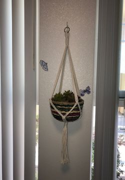 Macrame and colorful wicker basket