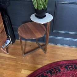 Table / Plant Stand Walnut Brass Marble 