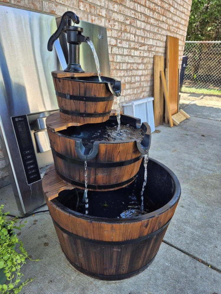 Water Fountain H 40", W 24", Metal, Wood, Plastic, Works Great!
