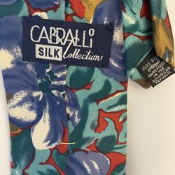 Cabralli Collection Handmade Mens Silk Necktie Floral Gold Red Blue Green 57”