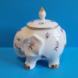 Peppertree Tabletops Fine Porcelain Elephant Sugar Floral Gold 3" X 4"
