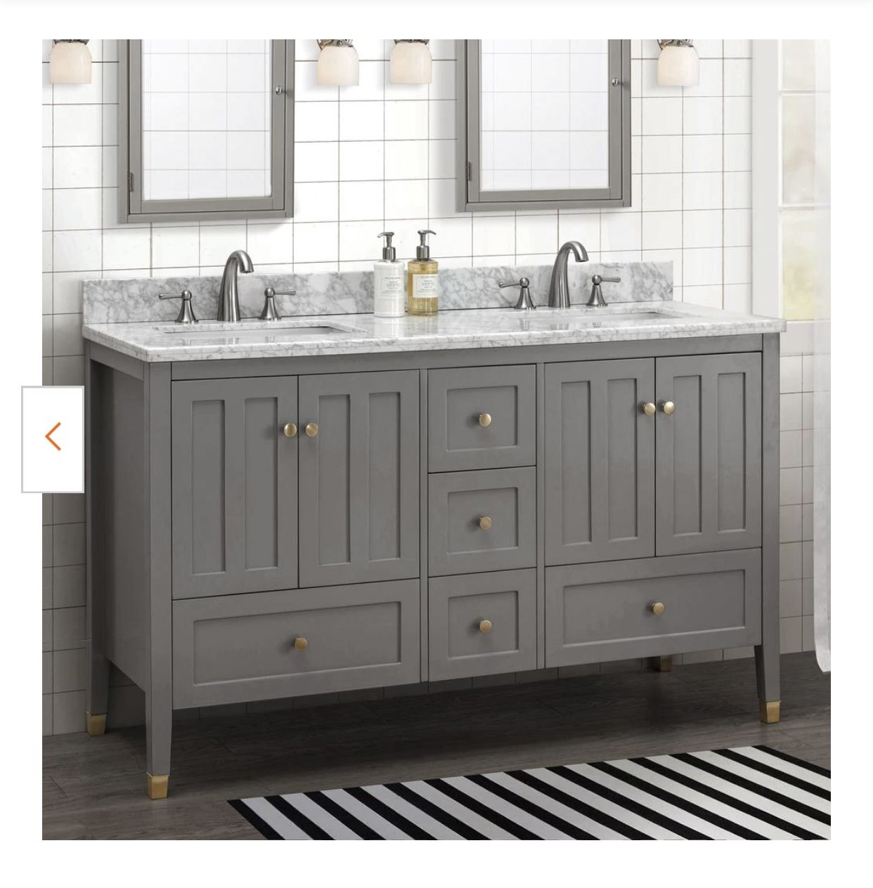New 60'' Double Bathroom Vanity with Marble Top