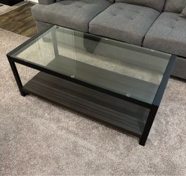 Large Glass Coffee Table w/ black metal frame