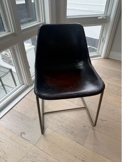 CB2 black, leather dining chairs