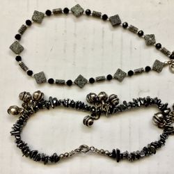 2 Vintage Metal Ankle Bracelets Tibetan Buddhist Endless Knot Belly Dancing Bells Anklets Adjustable Length
