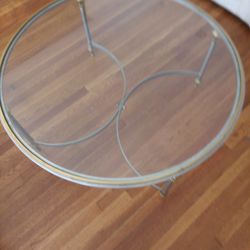 Vintage Glass Brushed Brass And Brushed Silver Round Coffee Table 