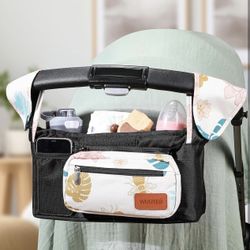 Stroller Organizer with Cup Holder Detachable Wristlet Large Capacity Baby Stroller Bag for Mom, Fits Uppababy, Baby Jogger, Britax, BOB, More (Garden