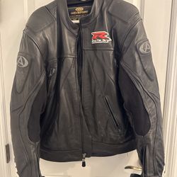 Suzuki GSXR Black Leather Motorbike Racing Biker Jacket size 44