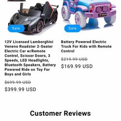 Lamborghini toys, bumper cars, Jeeps