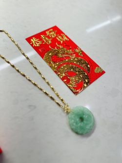 24k Plated Necklace With Jade Dragon Pendant 
