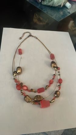 Multilayer coral pink golden necklace