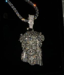 18k Gold plated Jesus piece pendant & 4mm tennis chain