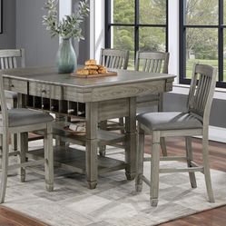 7 Piece Counter Height Dining Set Table Has Storage Drawers Shelves And Wine Rack Brand New In Box Firm Price $880