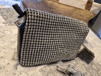 BLACK RHINESTONE BLING PURSE WITH STRAP