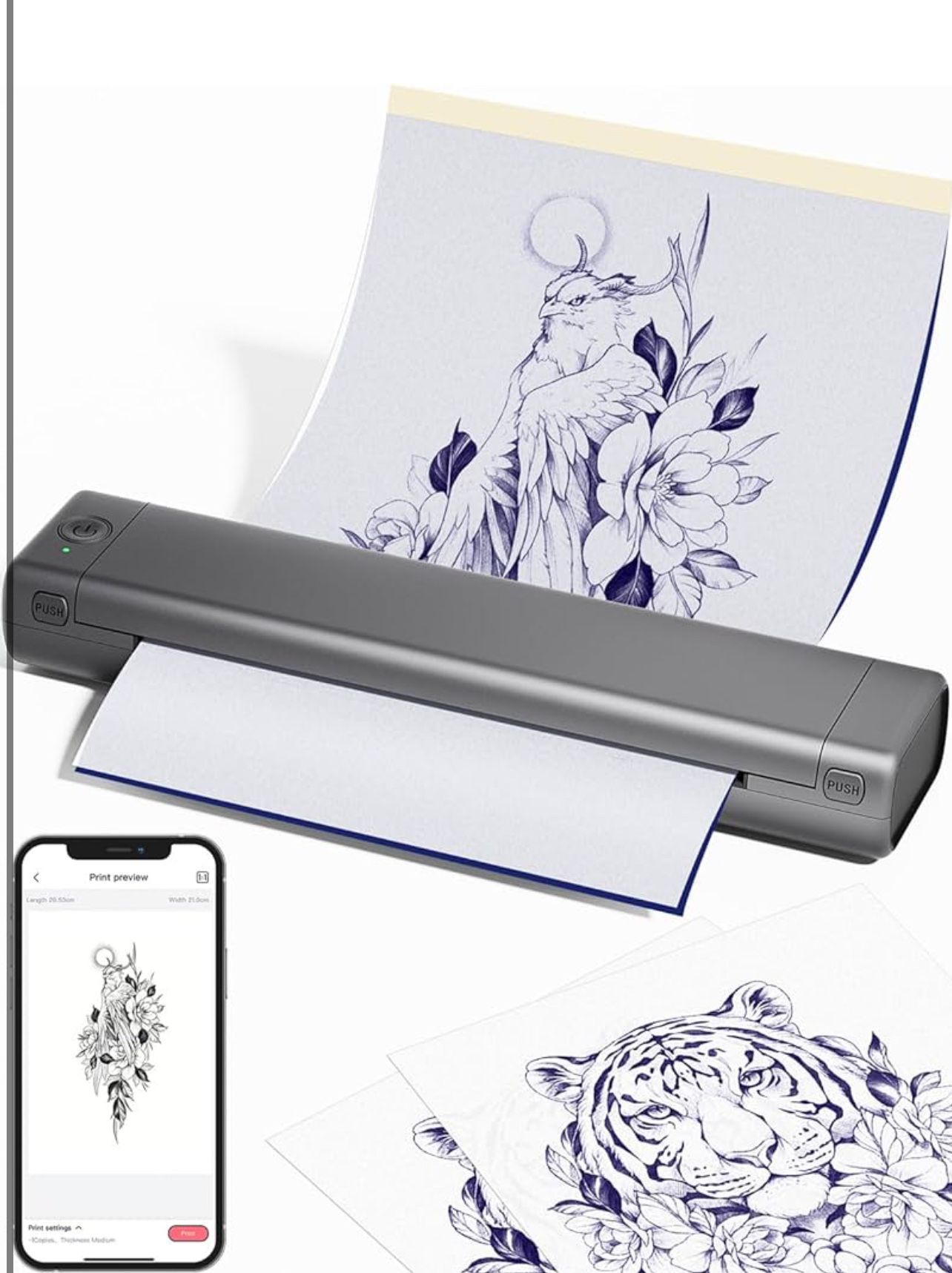 Brand New In The Box- Phomemo M08F Bluetooth Tattoo Stencil Printer, Thermal Tattoo Machine with 10pcs Tattoo Transfer Paper, Portable Wireless Stenci