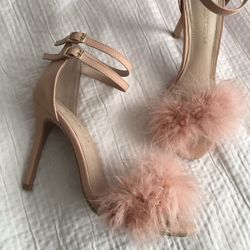 Fluffy Blush Pink Strappy Heels Size 6.5