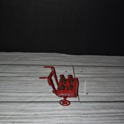 Vintage Miniatures Doll House Metal Coca-Cola Soda Hand Cart With 4 Bottles