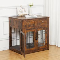 Dog Crate Furniture with Drawers and Cushion,31.5" 3-Doors Dog Furniture