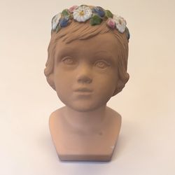 Rare Vintage Terracotta Bust of a Child With a Floral Crown Mid Century JIE-Keramik Sweden