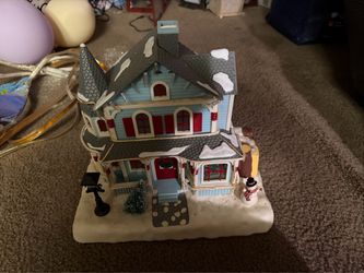 Christmas Village House Figurine with Snowman
