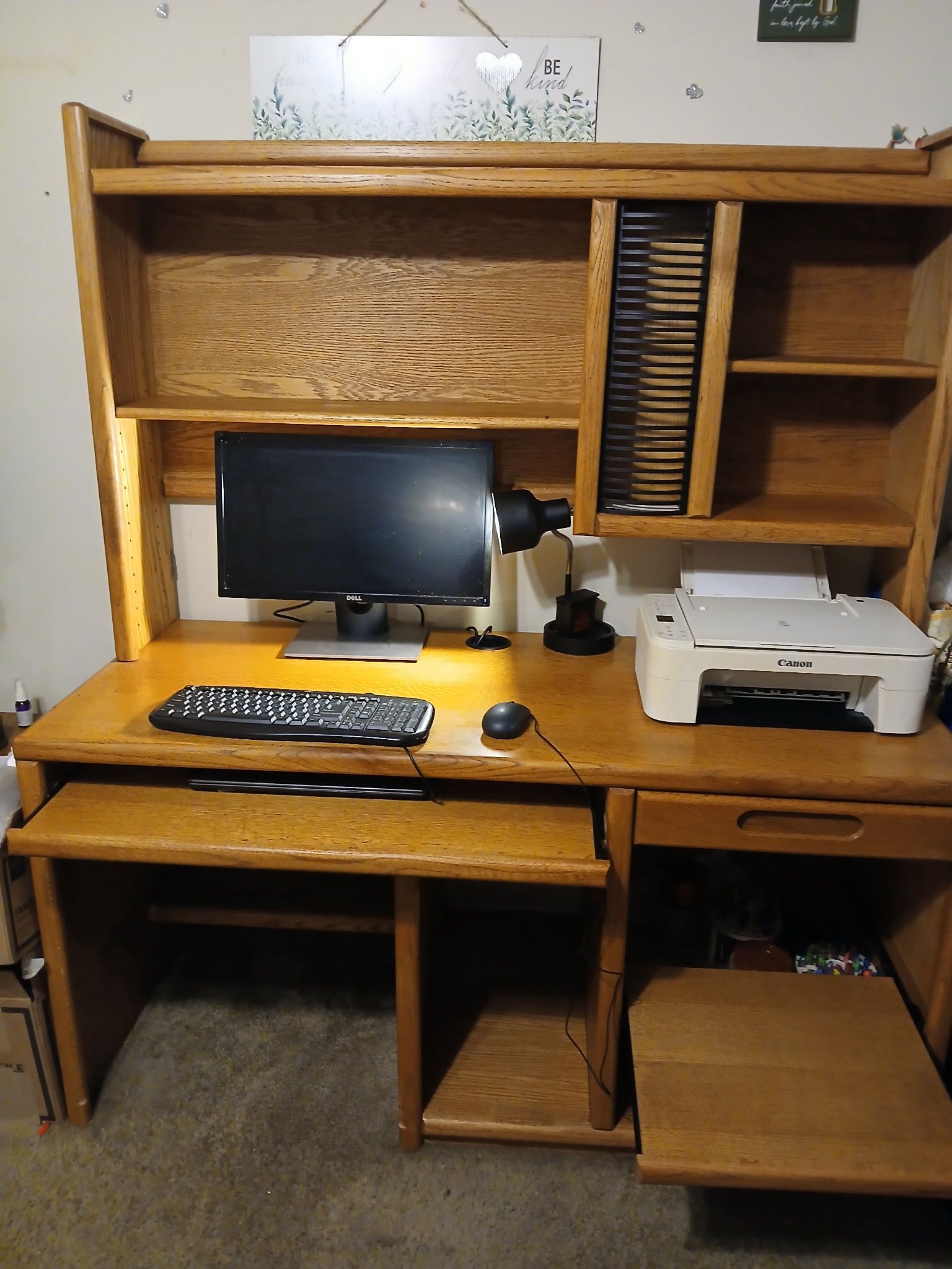 2 Piece Solid Beautiful Computer Desk Along With A Dell Monitor, Canon Printer, Keyboard And Mouse
