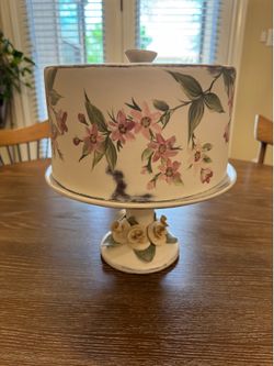 Hand Painted Cake Plate with Dome Cover