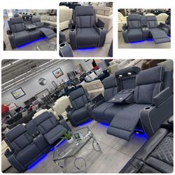 Power Recliner Sofa Set 💙 Dark Blue Color 