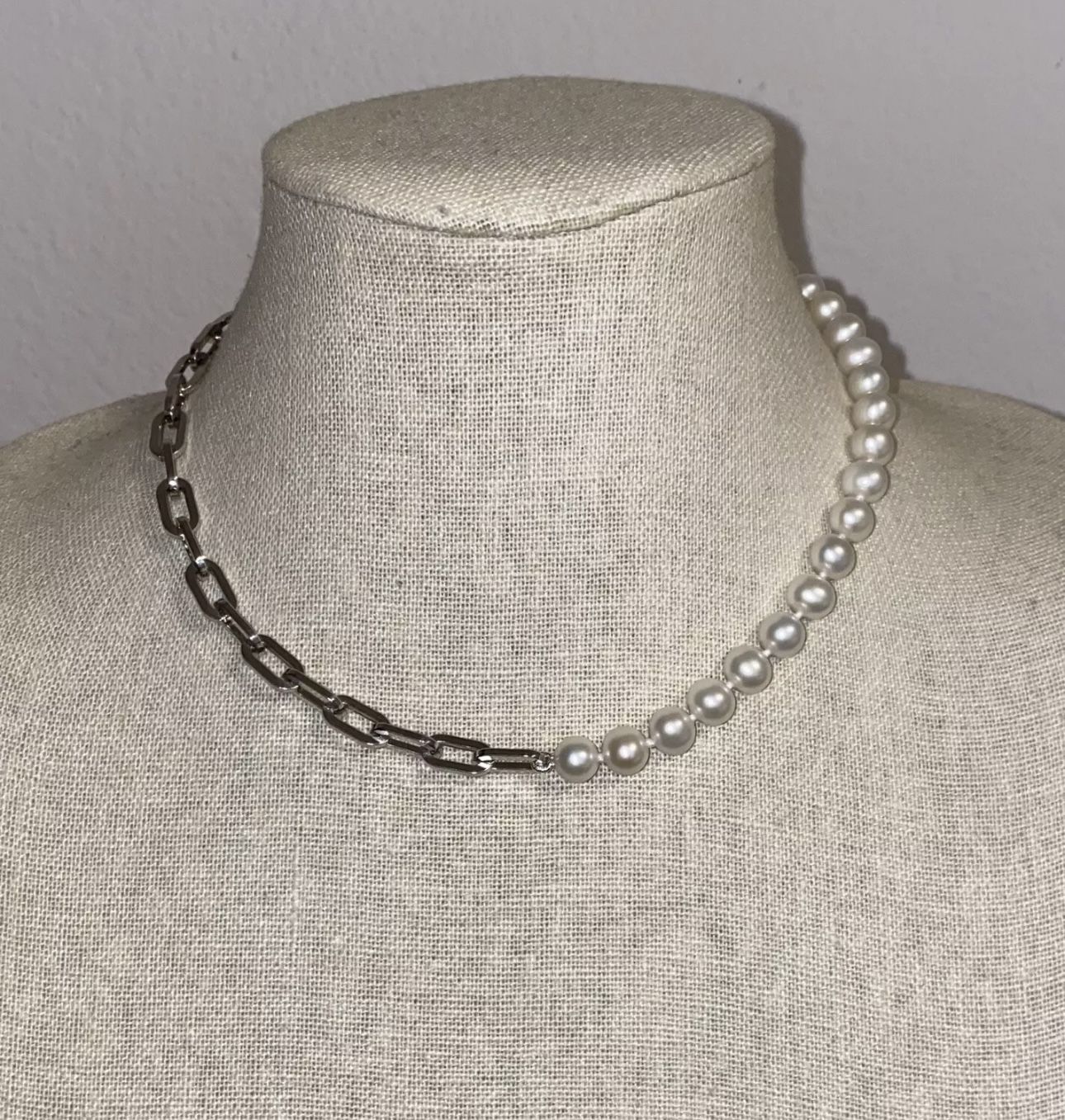 The Pearl Source - Freshwater White Pearl and Sterling Silver Chain Necklace 16”