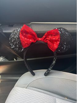 Disney Parks Red Bow Black Sequin Minnie Ears Headband Classic