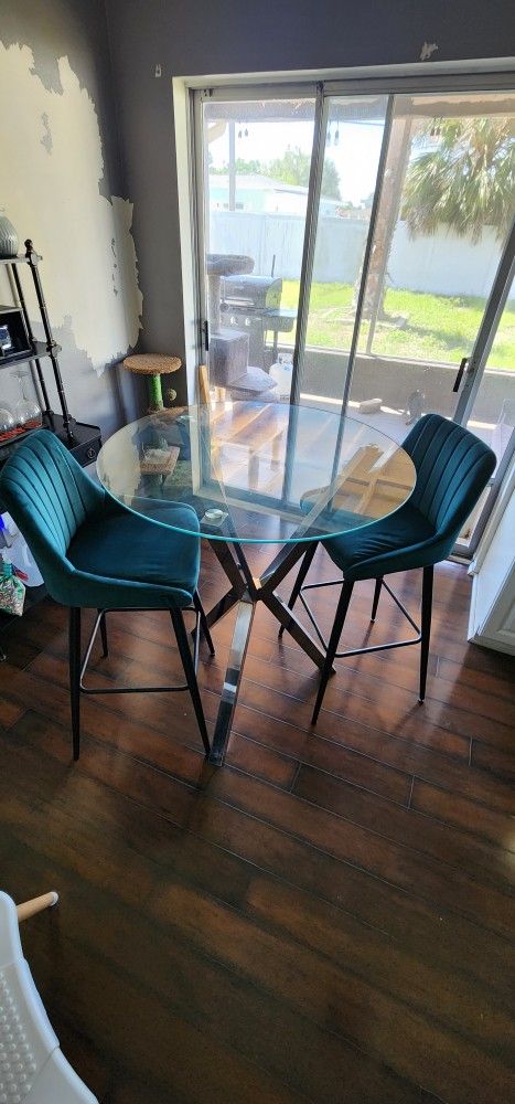 Bar Kitchen Table 2 Chairs Crushed Velvet Material
