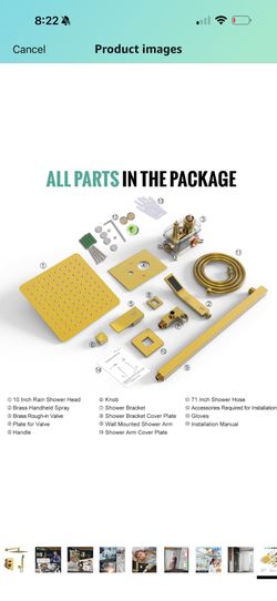 SR SUN RISE Shower Faucets Sets Complete Brushed Gold Square Rain Shower Head with Handheld Spray All Metal Shower Faucet Trim Repair Kits (Contain Sh