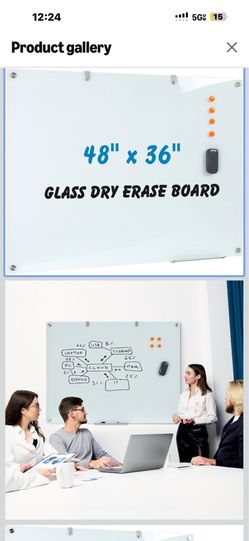 Professional Glass Whiteboard Dry-erase Board - Opaque, non magnetic, mountable 48”x36”
