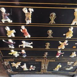 Lacquer Stone Fighting  China Chest Of Drawers 