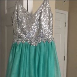 Sequin and teal mini/ homecoming dress