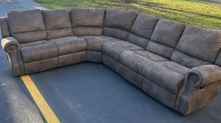 Brown Suede Sectional Reclining Couch Set 