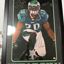 Brian Dawkins Signed Art Piece With Script 