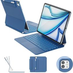 iPad Air 13 M2 M3 M4 Keyboard CASE Pro 12.9 Backlit Trackpad Pencil Holder Blue