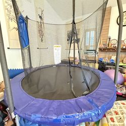 Skywalker trampolines Jump N’ dunk with safety enclosure and basketball hoop, blue, 8 feet