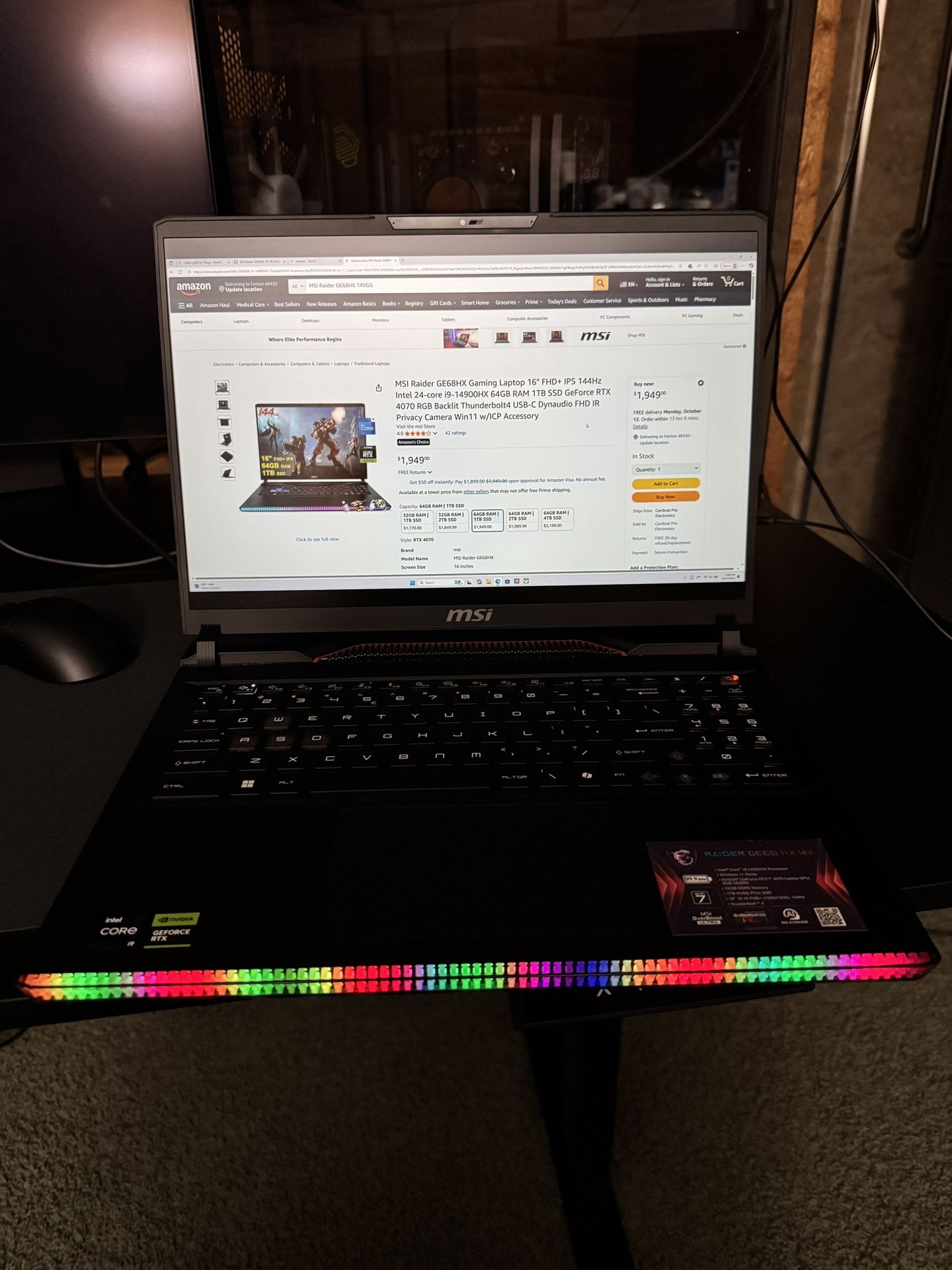 i9-14900HX | RTX 4070 | 64GB RAM | 1TB SSD | 16” 144Hz