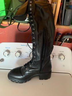 Black Knee-High Lace-Up Combat Boot