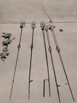 Metal Tiki Torch Holders And Butterfly Garden Art