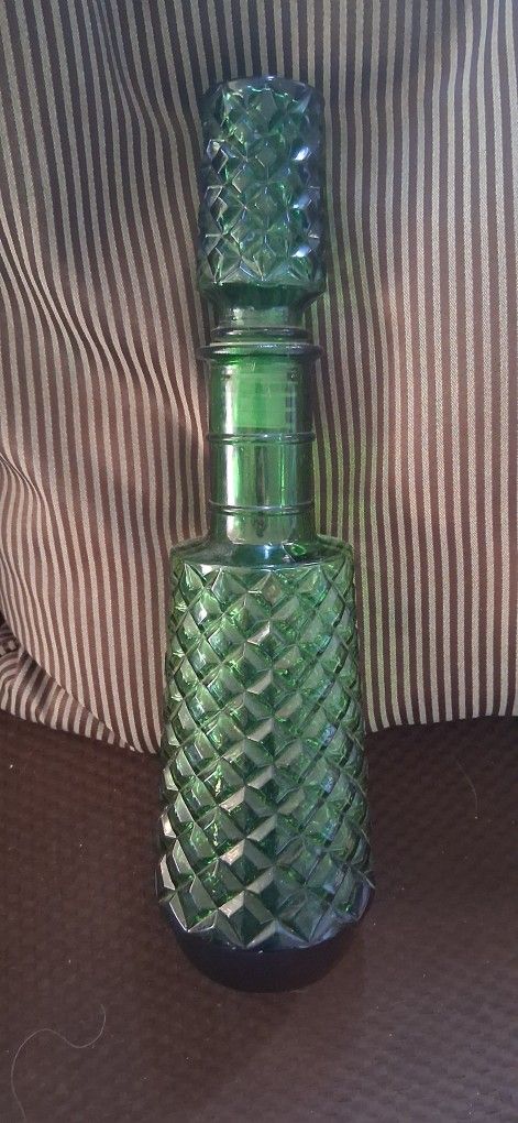 Glass Diamond Cut Emerald Decanter Wine Bottle
