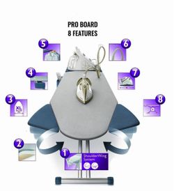 Brand New Heavy-Duty Professional size Brand New Mabel Home Ironing Board with Extra-Wide Surface, 8 Features, Retractable Shoulder Wings, Adjustable