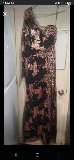Fashion Nova All Nighter Long Sleeve Sequin Gown - Black/Rose Gold