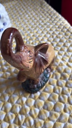 Ceramic Elephant Figurine with Raised Trunk
