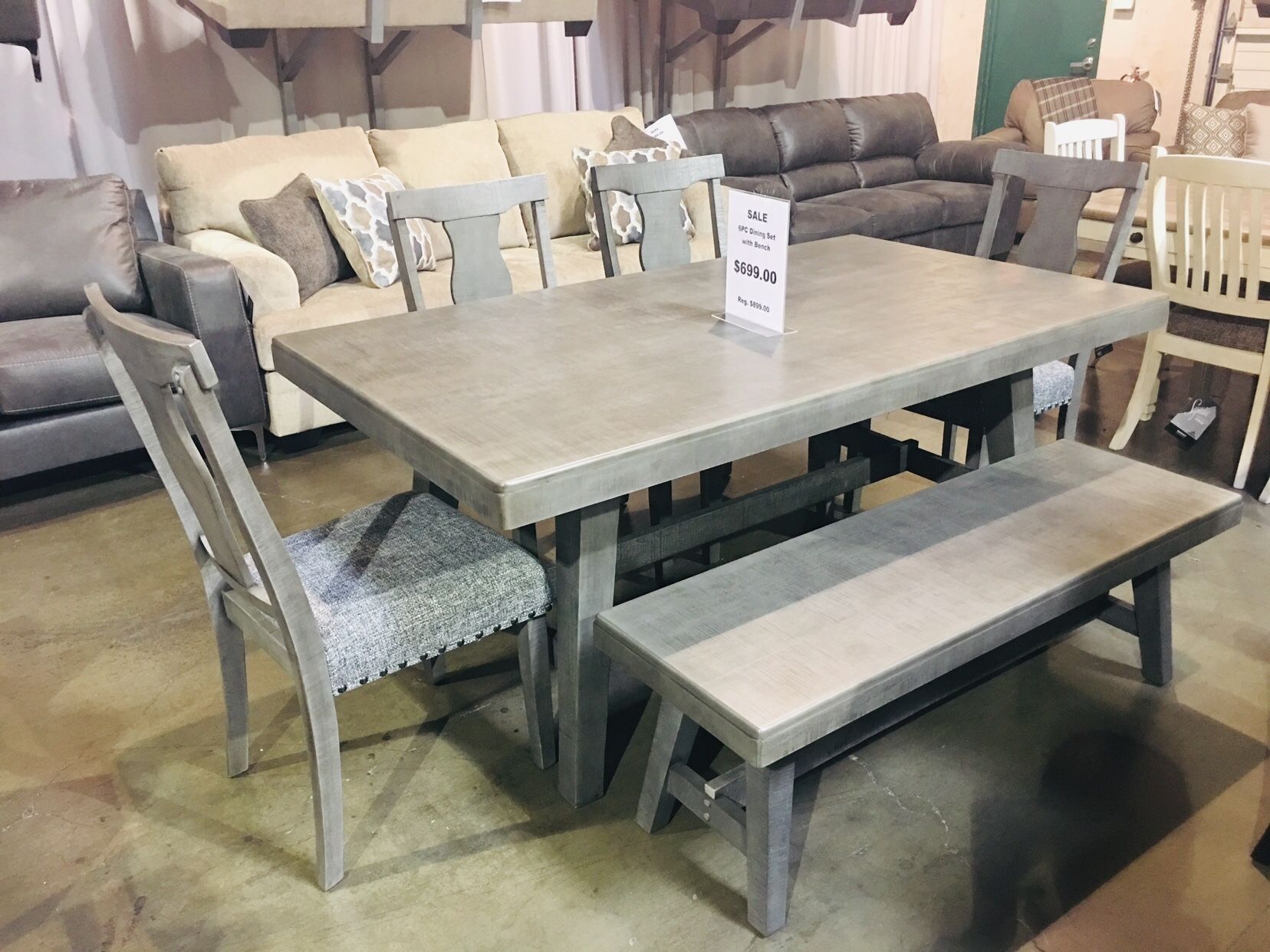 Light Gray 6 Piece Dining Table Set With Bench