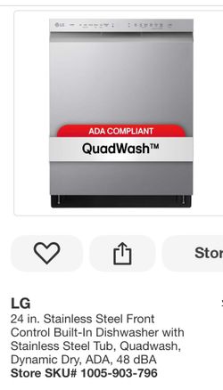 LG 24 in. Stainless Steel Front Control Built-In Dishwasher with Stainless Steel Tub, Quadwash, Dynamic Dry, ADA, 48 dBA