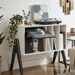 Record Player Stand with Vinyl Storage, 32" Turntable Stand with Flip-Up Album Display