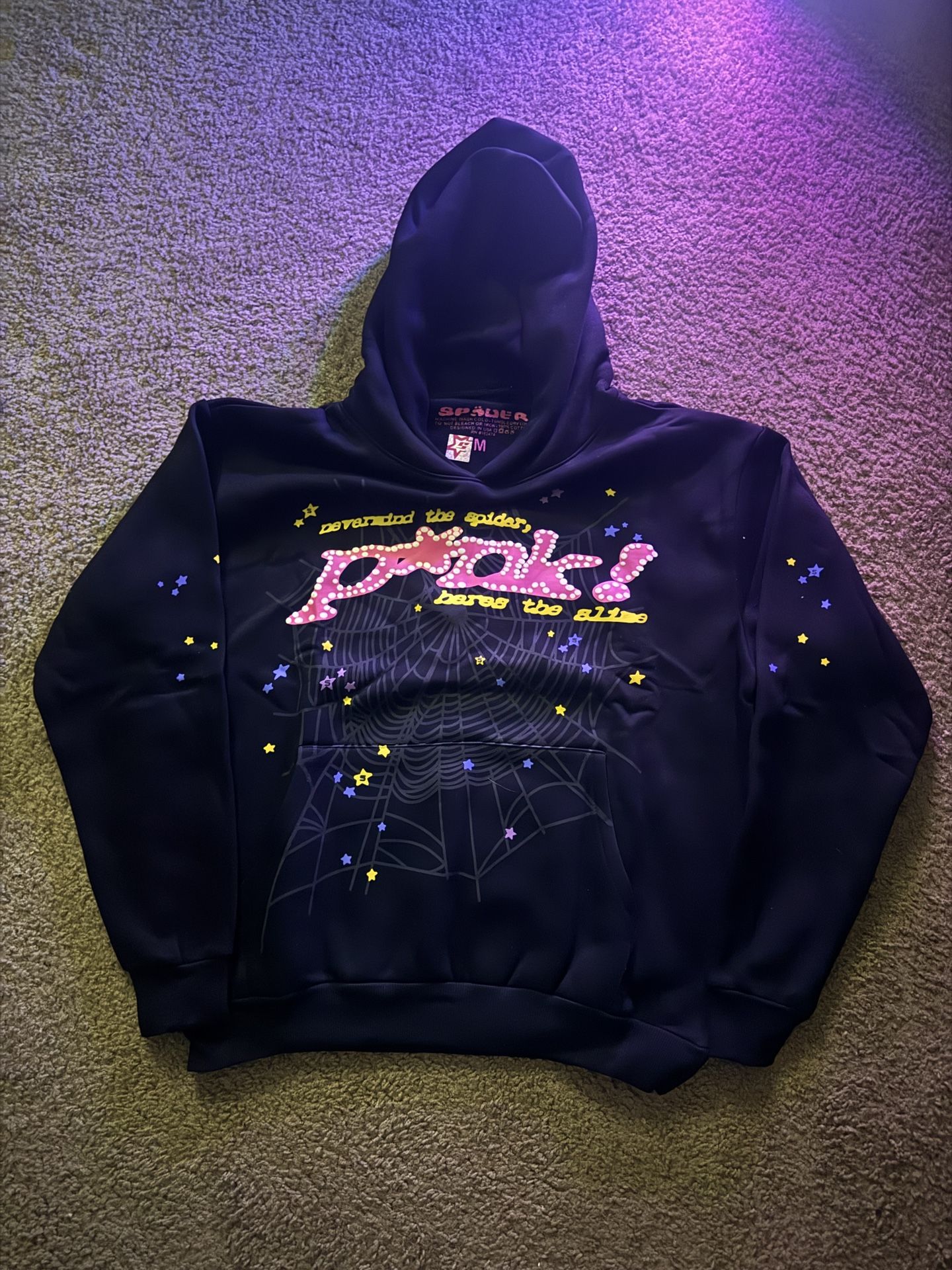 Sp5der Black Hoodie with Pink Logo – Streetwear Pullover